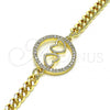 Oro Laminado Fancy Bracelet, Gold Filled Style Heart Design, with White Micro Pave, Polished, Golden Finish, 03.156.0028.08