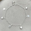 Sterling Silver Charm Bracelet, Cat Design, Polished, Silver Finish, 03.409.0021.07