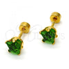 Stainless Steel Stud Earring, Star Design, with Green Cubic Zirconia, Polished, Golden Finish, 02.271.0006.8