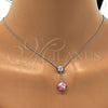 Rhodium Plated Pendant Necklace, Flower Design, with Light Rose Swarovski Crystals and White Cubic Zirconia, Polished, Rhodium Finish, 04.239.0048.16