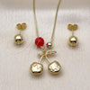 Oro Laminado Earring and Pendant Adult Set, Gold Filled Style Cherry and Ball Design, Polished, Golden Finish, 10.417.0021
