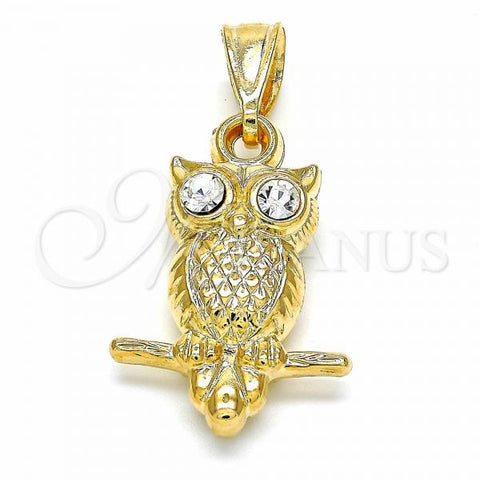 Oro Laminado Fancy Pendant, Gold Filled Style Owl Design, Polished, Golden Finish, 03.32.0246