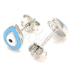Sterling Silver Stud Earring, Teardrop Design, Turquoise Enamel Finish, Rhodium Finish, 02.336.0119