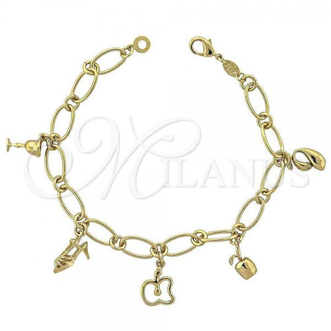 Oro Laminado Charm Bracelet, Gold Filled Style Drink Glass Design, Polished, Golden Finish, 5.025.007