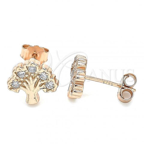 Sterling Silver Stud Earring, Tree Design, with White Cubic Zirconia, Polished, Rose Gold Finish, 02.336.0122.1