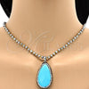 Stainless Steel Pendant Necklace, Teardrop Design, with Dark Brown Crystal and Blue Topaz Opal, Polished, Steel Finish, 04.232.0007.31