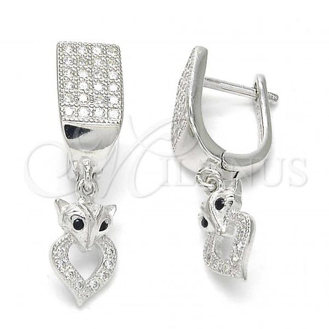 Sterling Silver Dangle Earring, with Black and White Micro Pave, Polished, Rhodium Finish, 02.186.0080