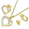Oro Laminado Earring and Pendant Adult Set, Gold Filled Style Heart Design, with White Cubic Zirconia, Polished, Golden Finish, 10.210.0157