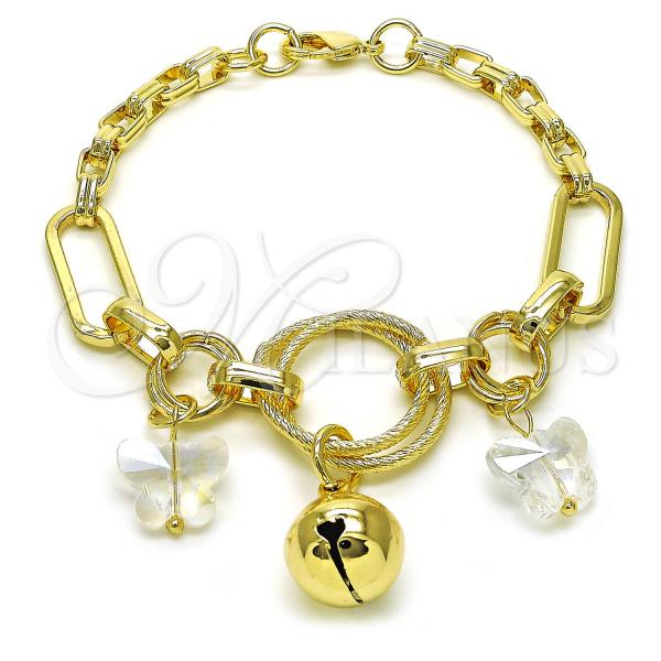 Oro Laminado Charm Bracelet, Gold Filled Style with Aurore Boreale Crystal, Polished, Golden Finish, 03.331.0307.09