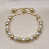 Oro Laminado Adjustable Bolo Bracelet, Gold Filled Style Ball Design, with Ivory Pearl, Polished, Golden Finish, 03.63.2217.2.12