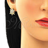 Oro Laminado Stud Earring, Gold Filled Style Turtle Design, with White Micro Pave, Polished, Golden Finish, 02.210.0413