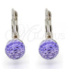 Rhodium Plated Leverback Earring, Disco Design, with Provence Lavander Swarovski Crystals, Polished, Rhodium Finish, 02.239.0010.3