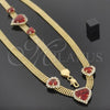 Oro Laminado Necklace and Bracelet, Gold Filled Style Heart Design, with Garnet and White Cubic Zirconia, Polished, Golden Finish, 5.013.004