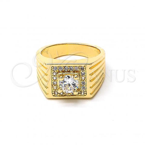 Oro Laminado Mens Ring, Gold Filled Style with White Cubic Zirconia, Diamond Cutting Finish, Golden Finish, 01.192.0009.10 (Size 10)