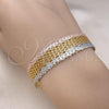 Oro Laminado Individual Bangle, Gold Filled Style Filigree and Twist Design, Polished, Tricolor, 07.170.0010