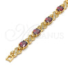 Oro Laminado Tennis Bracelet, Gold Filled Style Hugs and Kisses Design, with Garnet and White Cubic Zirconia, Polished, Golden Finish, 03.206.0001.07