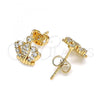 Oro Laminado Stud Earring, Gold Filled Style Crown Design, with White Micro Pave, Polished, Golden Finish, 02.213.0295