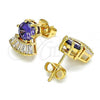 Oro Laminado Stud Earring, Gold Filled Style with Amethyst and White Cubic Zirconia, Polished, Golden Finish, 02.346.0008.1