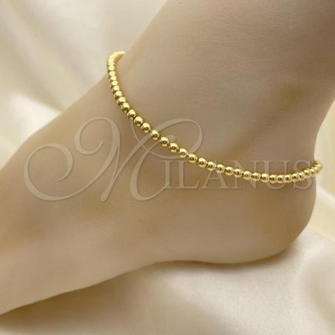 Oro Laminado Fancy Anklet, Gold Filled Style Ball and Box Design, Polished, Golden Finish, 03.32.0637.10