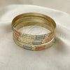 Gold Plated Dozen Bangle, Diamond Cutting Finish, Tricolor, 03.08.0088.03 (06 MM Thickness, Size 3 - 2.00 Diameter)