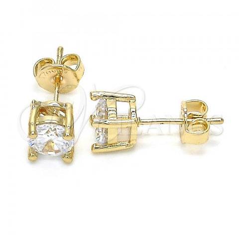 Oro Laminado Stud Earring, Gold Filled Style with White Cubic Zirconia, Polished, Golden Finish, 02.284.0010