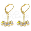 Oro Laminado Dangle Earring, Gold Filled Style with White Cubic Zirconia, Polished, Golden Finish, 02.09.0172