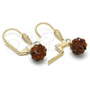 Oro Laminado Dangle Earring, Gold Filled Style Ball Design, with Brown Crystal, Polished, Golden Finish, 5.120.013.1