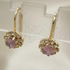 Oro Laminado Leverback Earring, Gold Filled Style Flower Design, with Pink and White Crystal, Polished, Golden Finish, 02.122.0085