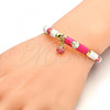 Oro Laminado Individual Bangle, Gold Filled Style Ladybug Design, with White Crystal, Pink Enamel Finish, Golden Finish, 07.254.0003.2.03 (06 MM Thickness, Size 3 - 2.00 Diameter)