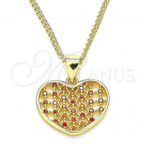 Oro Laminado Pendant Necklace, Gold Filled Style Heart Design, with Garnet Micro Pave, Polished, Golden Finish, 04.156.0336.2.20