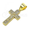 Oro Laminado Religious Pendant, Gold Filled Style Crucifix Design, with White Micro Pave, Polished, Golden Finish, 05.342.0092