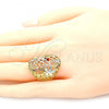 Oro Laminado Elegant Ring, Gold Filled Style Flower Design, Polished, Tricolor, 01.100.0012.08 (Size 8)