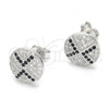 Sterling Silver Stud Earring, with Black and White Micro Pave, Polished, Rhodium Finish, 02.186.0077