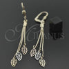 Oro Laminado Long Earring, Gold Filled Style Leaf and Long Box Design, Polished, Tricolor, 02.63.2114