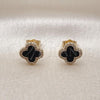 Oro Laminado Stud Earring, Gold Filled Style Four-leaf Clover Design, with Black Mother of Pearl and White Micro Pave, Polished, Golden Finish, 02.283.0245.1