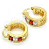 Oro Laminado Small Hoop, Gold Filled Style with Garnet and White Cubic Zirconia, Polished, Golden Finish, 02.185.0001.4.20
