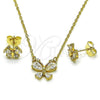 Oro Laminado Earring and Pendant Adult Set, Gold Filled Style Butterfly and Rolo Design, with White Cubic Zirconia, Polished, Golden Finish, 10.282.0001