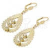 Oro Laminado Dangle Earring, Gold Filled Style Teardrop Design, with White Crystal, Polished, Golden Finish, 61.002