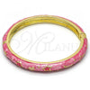 Oro Laminado Individual Bangle, Gold Filled Style Star and Moon Design, Pink Enamel Finish, Golden Finish, 07.246.0005.3.05 (07 MM Thickness, Size 5 - 2.50 Diameter)