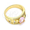 Oro Laminado Multi Stone Ring, Gold Filled Style Elephant Design, with Pink Cubic Zirconia, Polished, Golden Finish, 01.284.0039.09