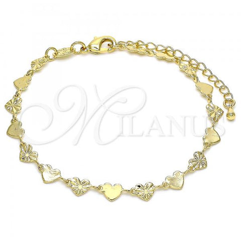 Oro Laminado Fancy Bracelet, Gold Filled Style Heart Design, Polished, Golden Finish, 03.145.0010.08