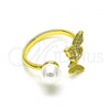 Oro Laminado Multi Stone Ring, Gold Filled Style Butterfly Design, with White Micro Pave and Ivory Pearl, Polished, Golden Finish, 01.341.0096