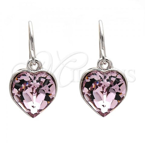 Rhodium Plated Dangle Earring, Heart Design, with Light Rose Swarovski Crystals, Polished, Rhodium Finish, 02.239.0003.5