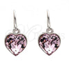 Rhodium Plated Dangle Earring, Heart Design, with Light Rose Swarovski Crystals, Polished, Rhodium Finish, 02.239.0003.5