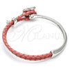 Rhodium Plated Individual Bangle, Heart Design, with Fuchsia Swarovski Crystals and White Micro Pave, Polished, Rhodium Finish, 07.239.0008 (03 MM Thickness, One size fits all)