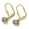 Oro Laminado Dangle Earring, Gold Filled Style with Multicolor Micro Pave, Polished, Golden Finish, 02.210.0343.1