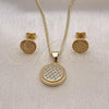 Oro Laminado Earring and Pendant Adult Set, Gold Filled Style with White Micro Pave, Polished, Golden Finish, 10.342.0150