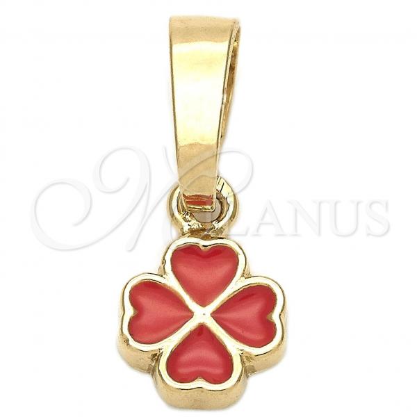 Oro Laminado Fancy Pendant, Gold Filled Style Flower Design, Dark Pink Enamel Finish, Golden Finish, 05.163.0068.2