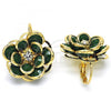 Oro Laminado Leverback Earring, Gold Filled Style Flower Design, with Green and White Crystal, Polished, Golden Finish, 02.64.0640.3