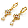 Oro Laminado Long Earring, Gold Filled Style Teardrop Design, with White Cubic Zirconia, Polished, Golden Finish, 02.206.0017